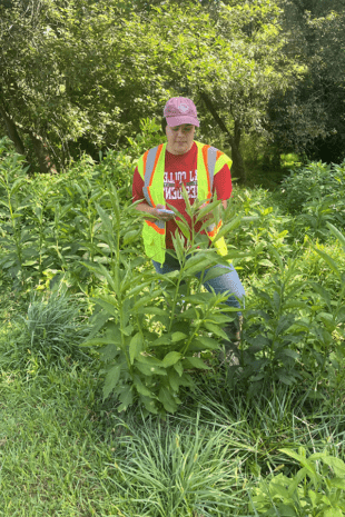 W&J junior Renee Novak stands in reflective gear in wetlands.